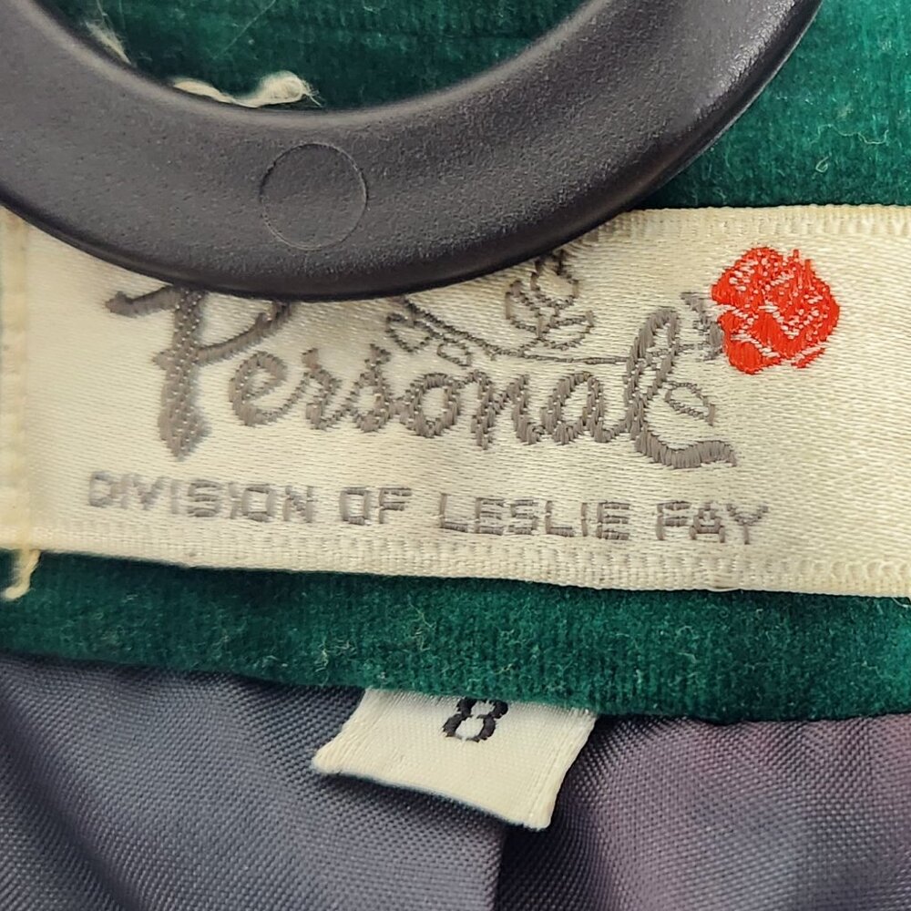 Personal by Leslie Fay Size 8 Green Velvet Jacket Blazer Vintage - Picture 2 of 3